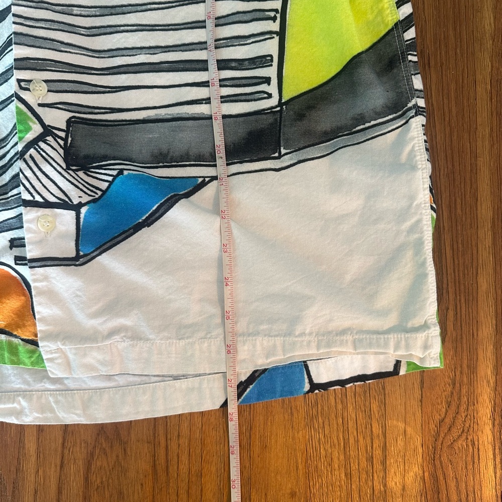 Abstract Cotton Button-Down Shirt - White, Green, Orange & Blue - Picture 4 of 8